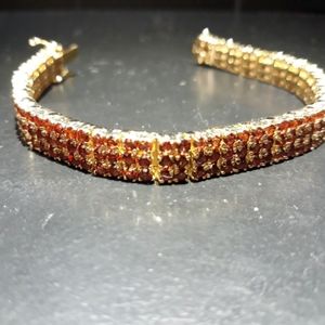 Natural Garnet Gemstone 3Row Bracelet k5